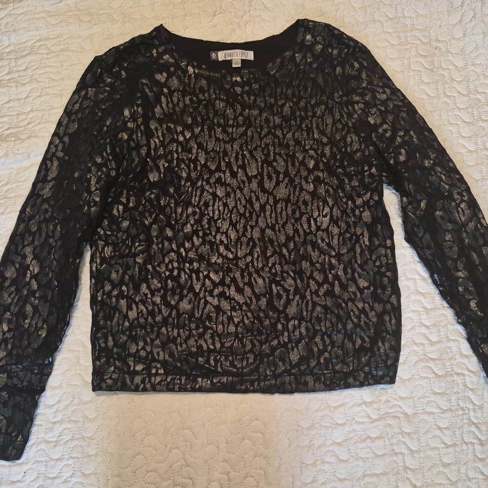 Jennifer Lopez Black Textured Blouse